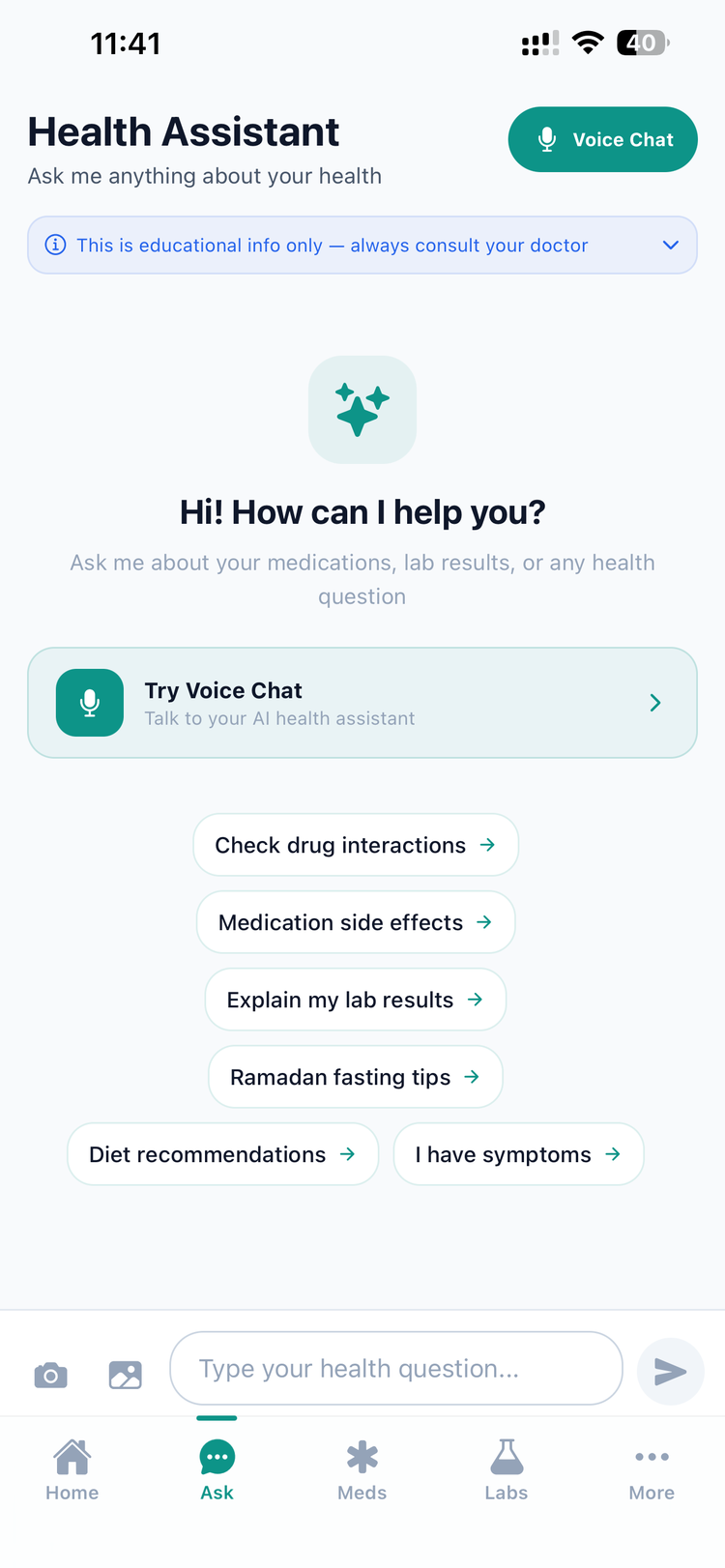 Sihtak AI chat with voice mode