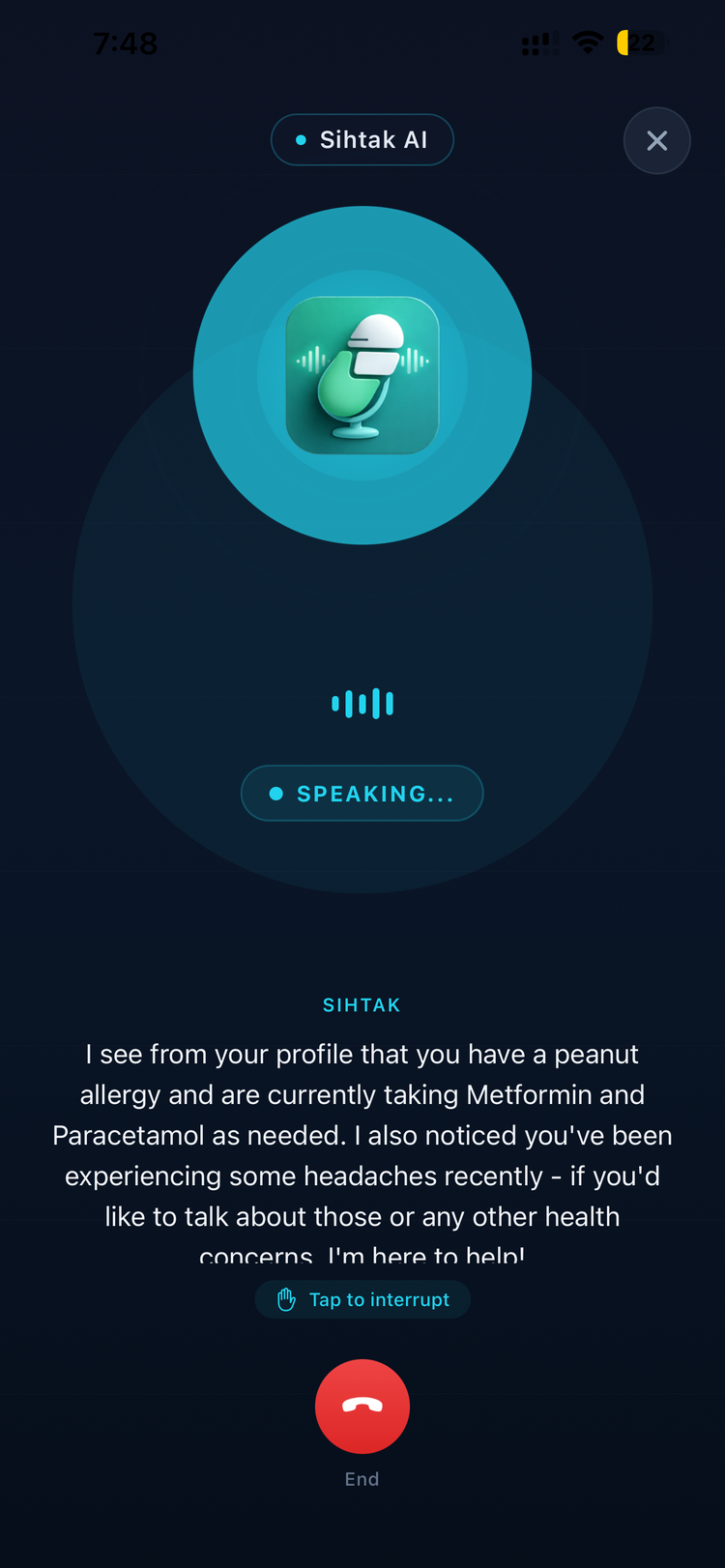 Sihtak AI voice chat speaking mode